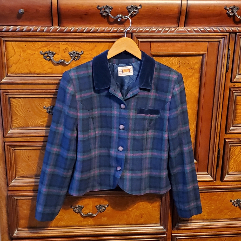 Vtg Pendleton Plaid Wool Cropped Jacket Size 12p - image 5